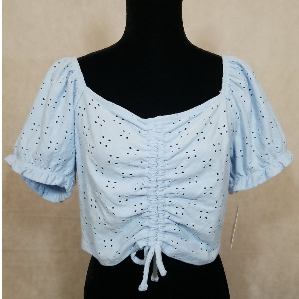 So Brand Shirt Junior Size X-Large XL Crop Top Dye-Cut Blue Womens NWT